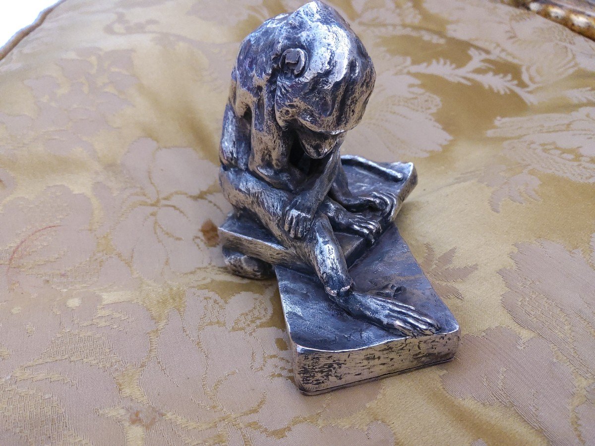 Bronze Argenté "la Puce "par Edouard Paul Merite-photo-3
